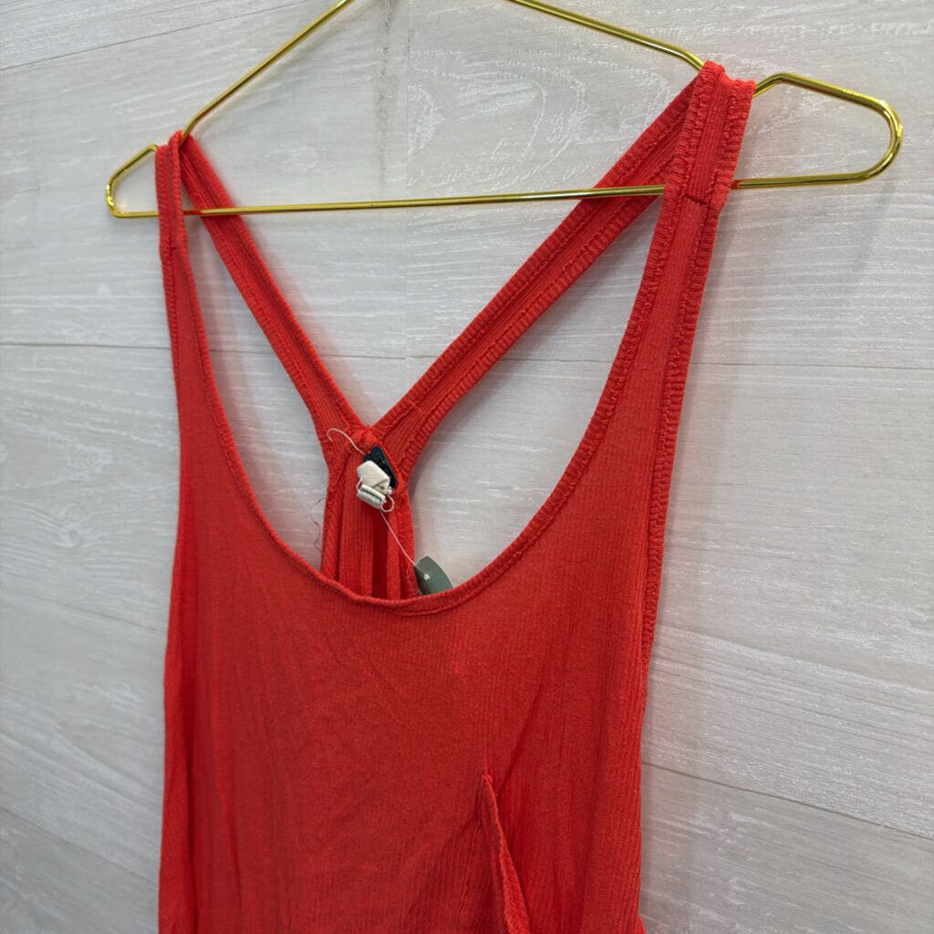 We The Free Red Ribbed Slouchy Tank Top Medium