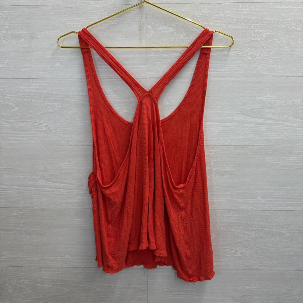 We The Free Red Ribbed Slouchy Tank Top Medium