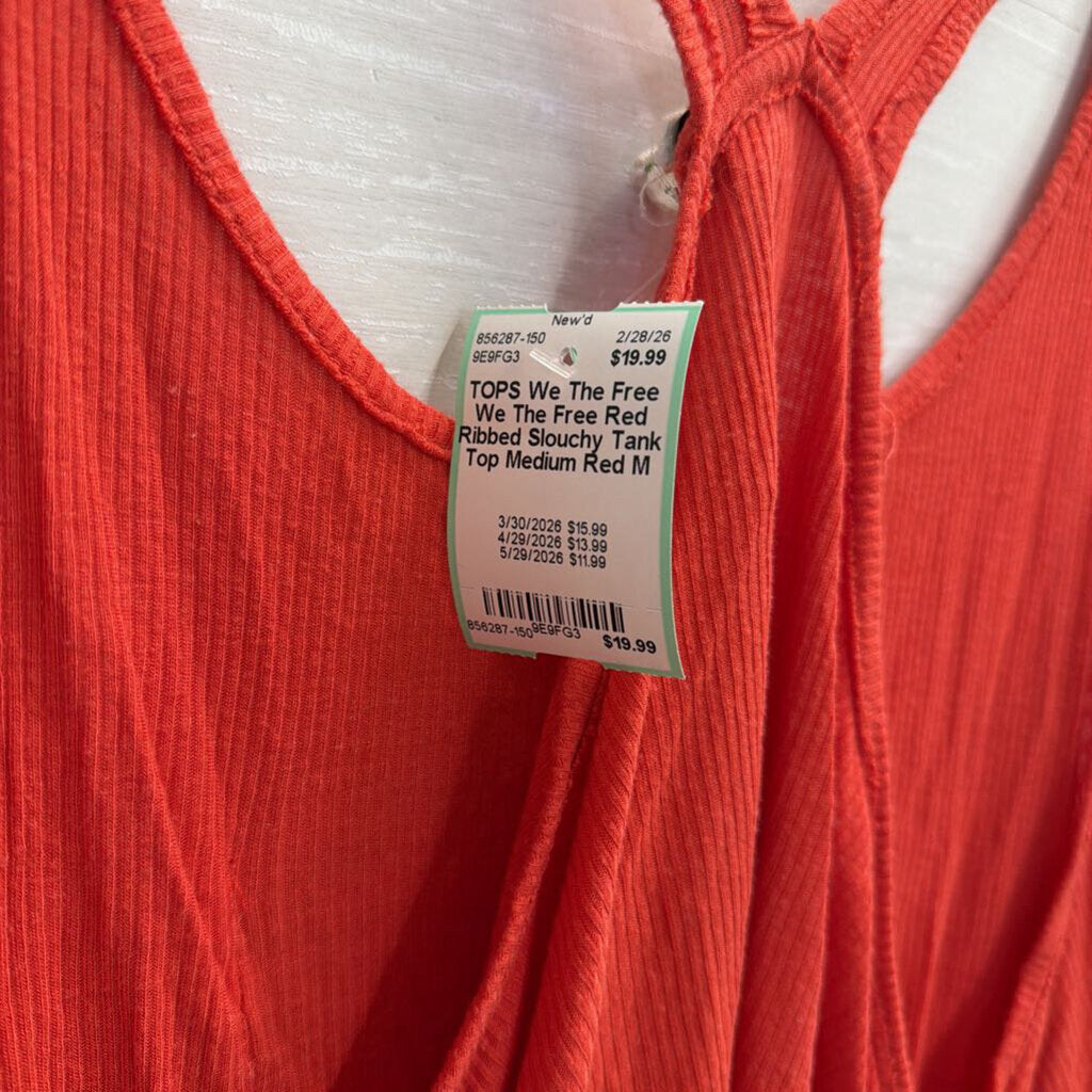 We The Free Red Ribbed Slouchy Tank Top Medium