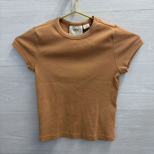 Maeve Brown Ribbed Cropped Short Sleeve Top Extra Small