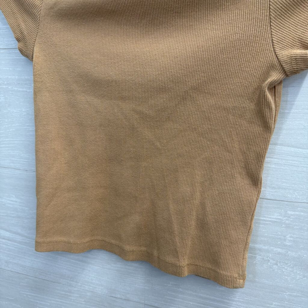 Maeve Brown Ribbed Cropped Short Sleeve Top Extra Small