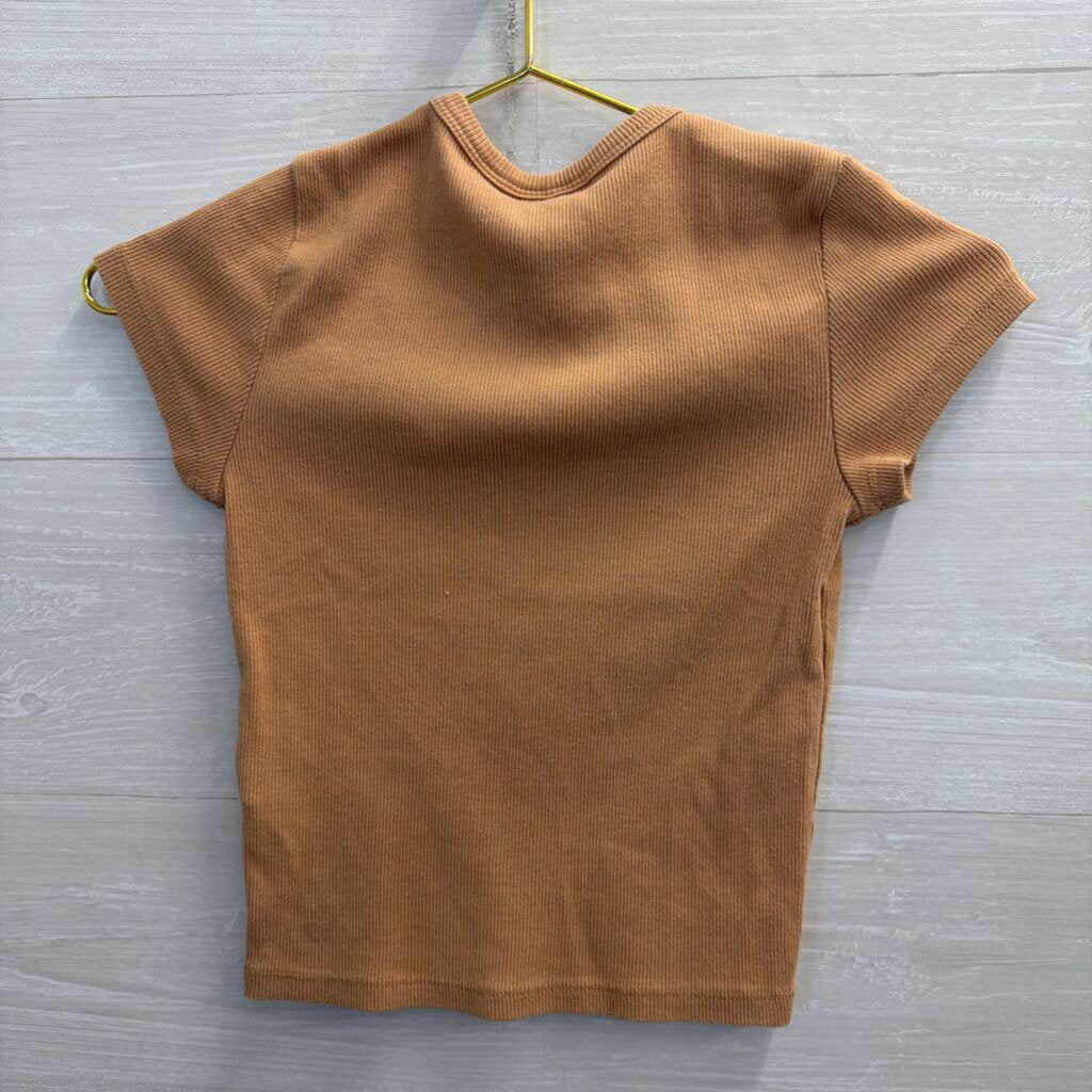 Maeve Brown Ribbed Cropped Short Sleeve Top Extra Small