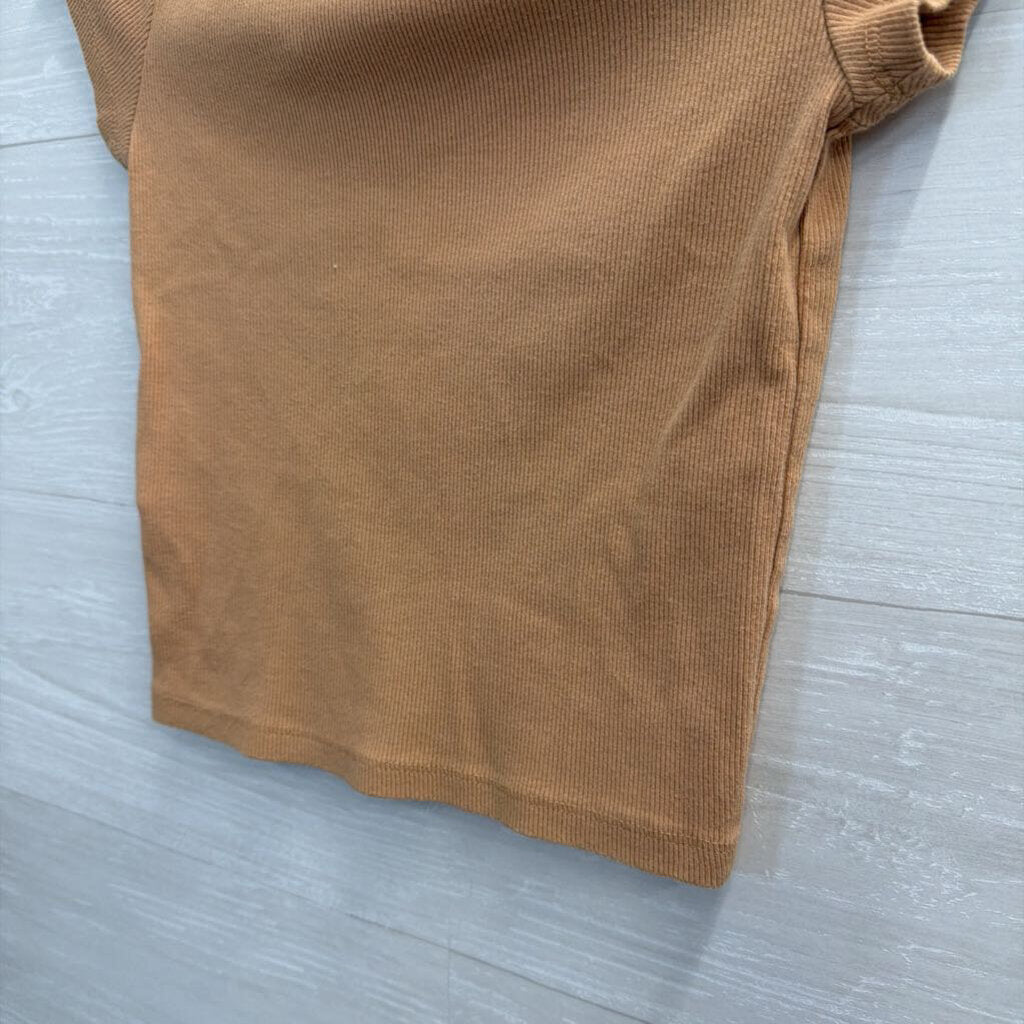 Maeve Brown Ribbed Cropped Short Sleeve Top Extra Small