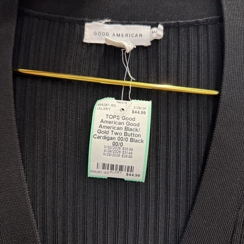 Good American Black/ Gold Two Button Cardigan 00/0