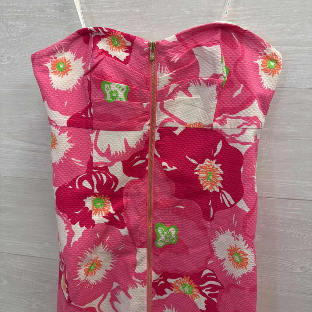 Lilly Pulitzer Pink/ Multi Print Strapless Zip Front Dress 4