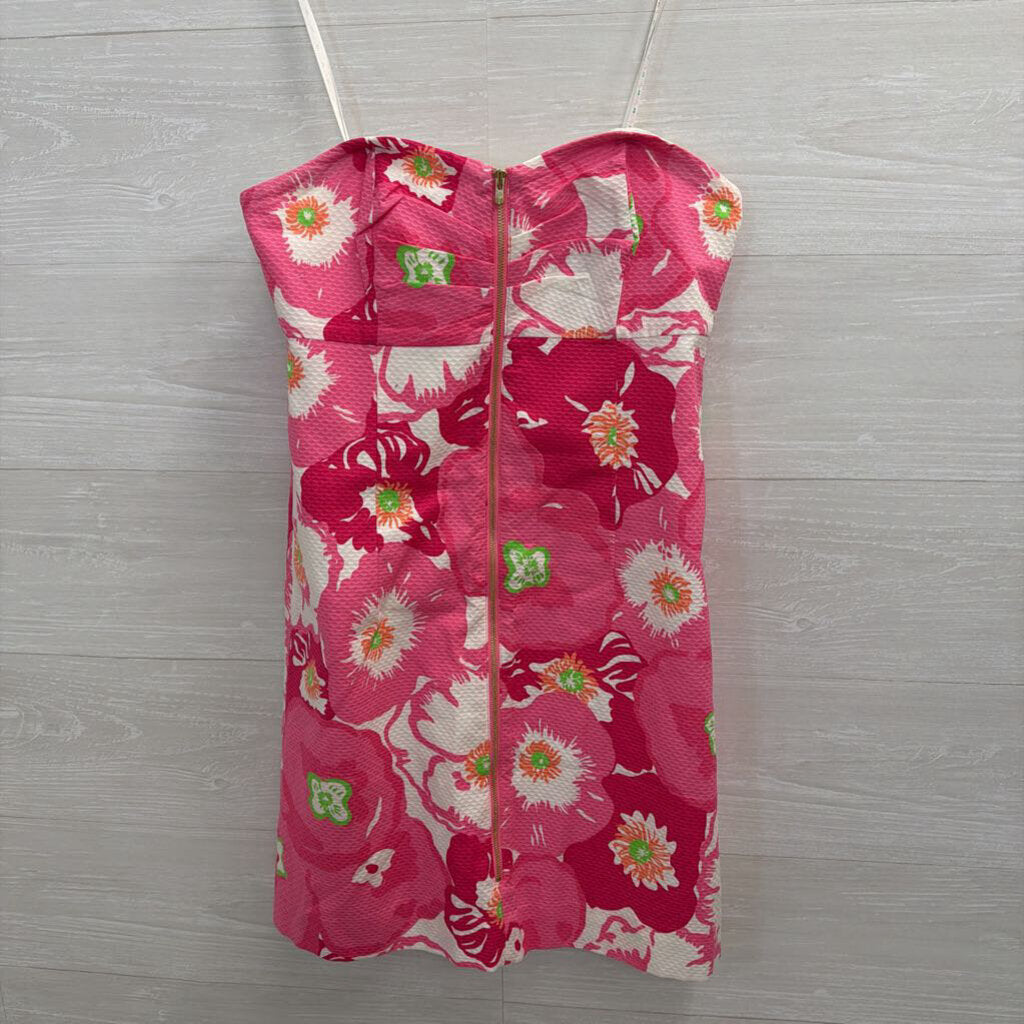 Lilly Pulitzer Pink/ Multi Print Strapless Zip Front Dress 4