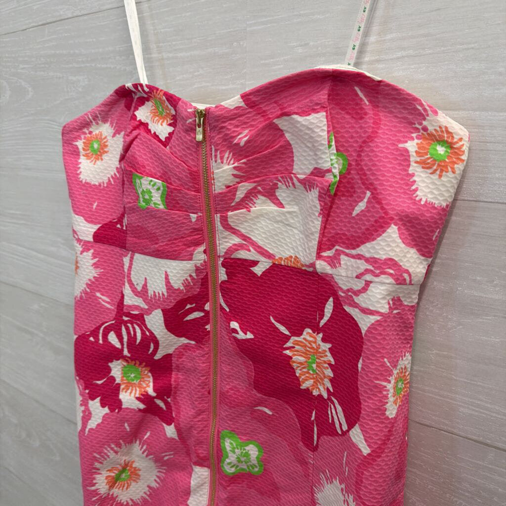 Lilly Pulitzer Pink/ Multi Print Strapless Zip Front Dress 4