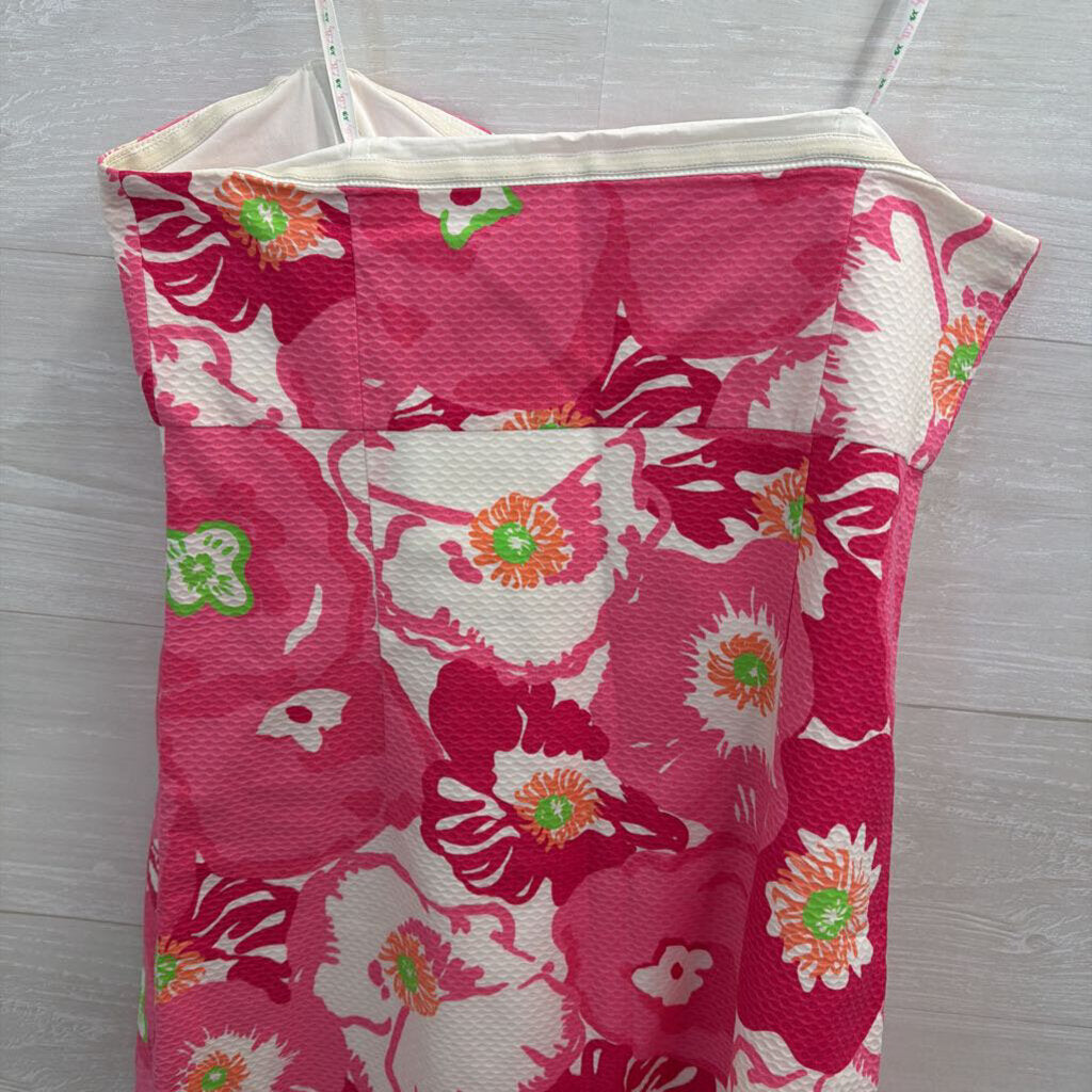 Lilly Pulitzer Pink/ Multi Print Strapless Zip Front Dress 4