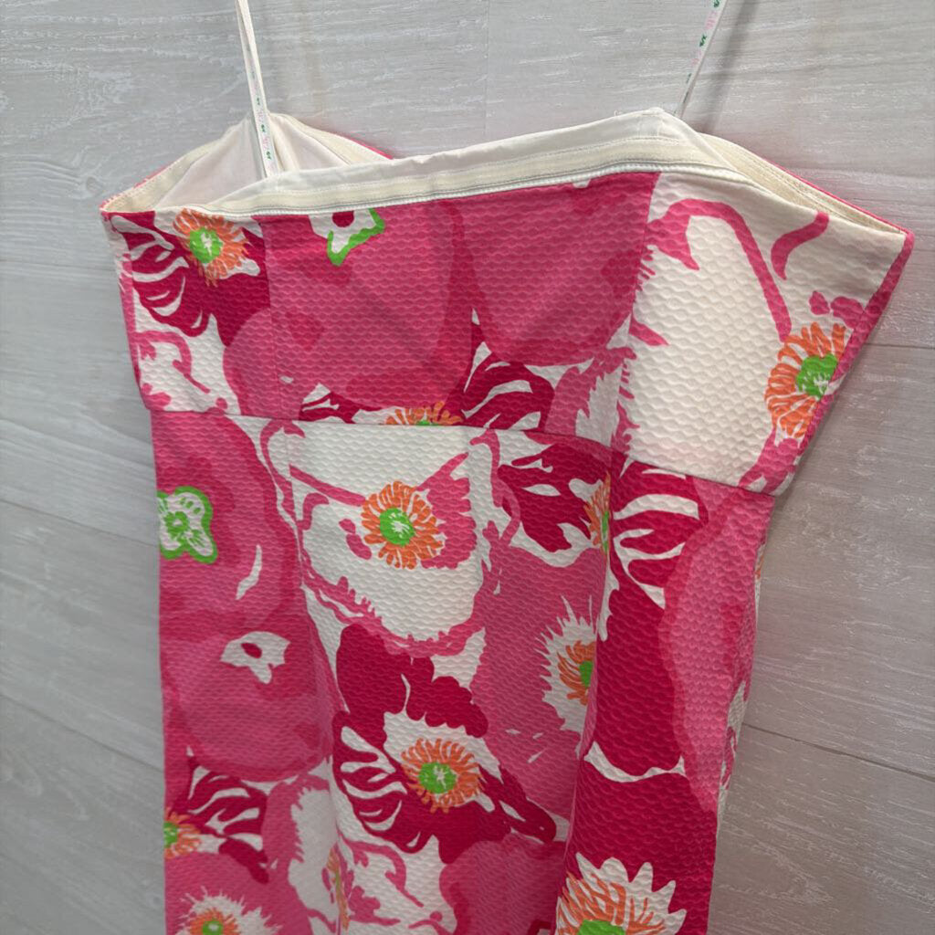 Lilly Pulitzer Pink/ Multi Print Strapless Zip Front Dress 4