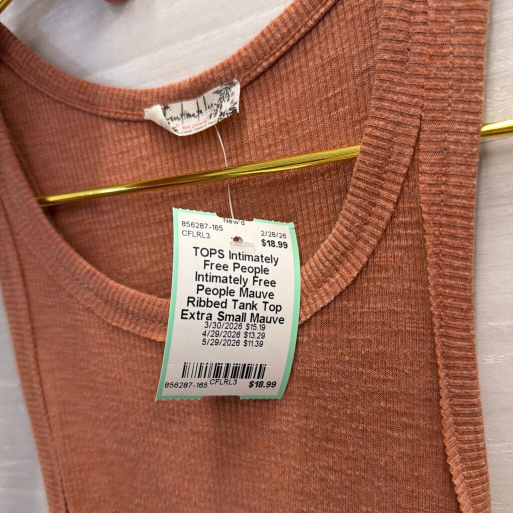 Intimately Free People Mauve Ribbed Tank Top Extra Small