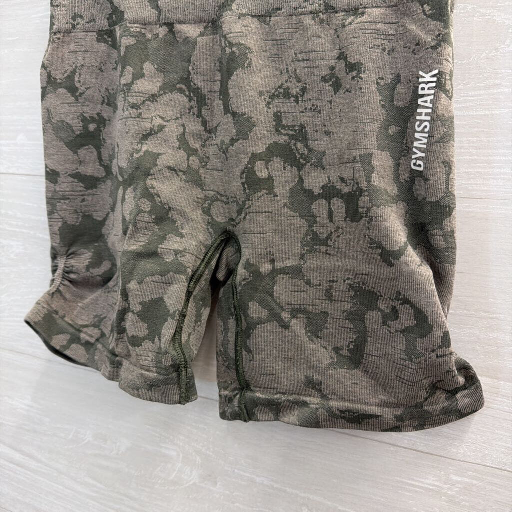 Gym Shark Green Print Athletic Shorts Small