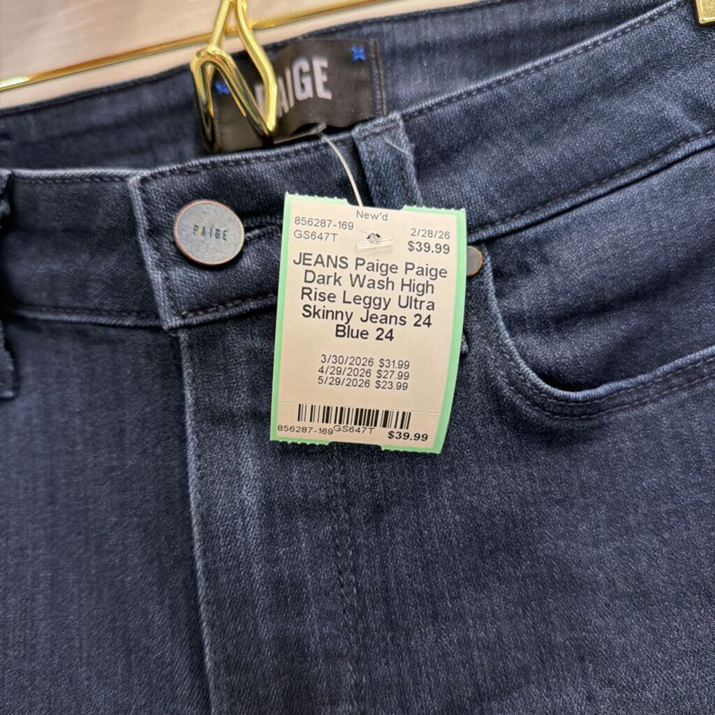 Paige Dark Wash High Rise Leggy Ultra Skinny Jeans 24