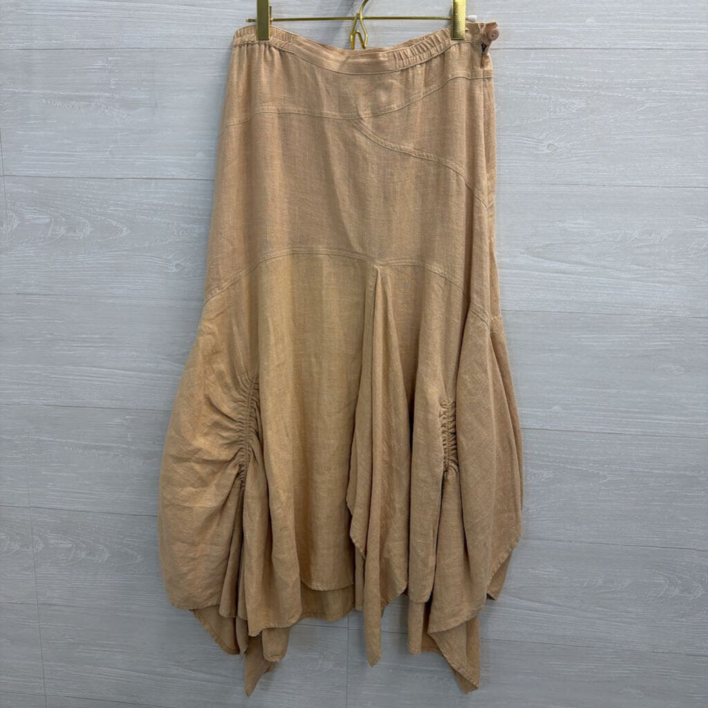 Hanna Beige Linen Scrunch Detail Midi Skirt 1