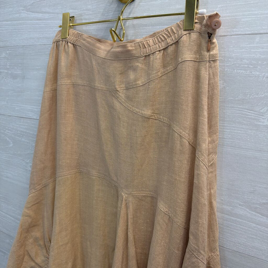 Hanna Beige Linen Scrunch Detail Midi Skirt 1