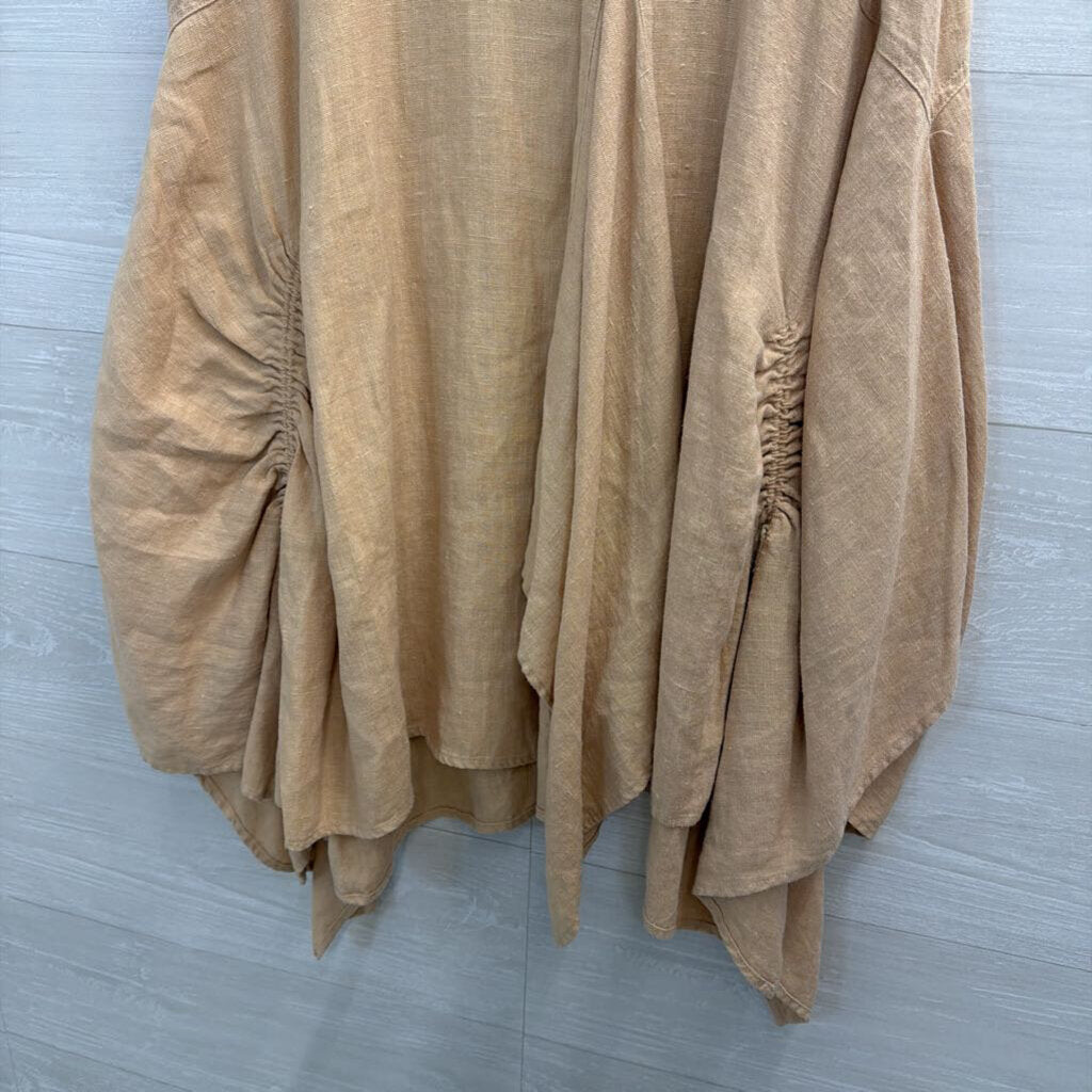 Hanna Beige Linen Scrunch Detail Midi Skirt 1