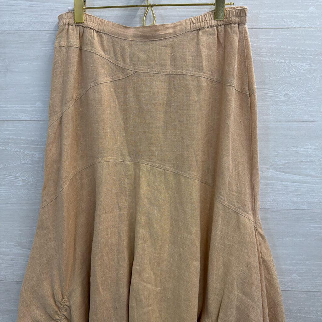 Hanna Beige Linen Scrunch Detail Midi Skirt 1