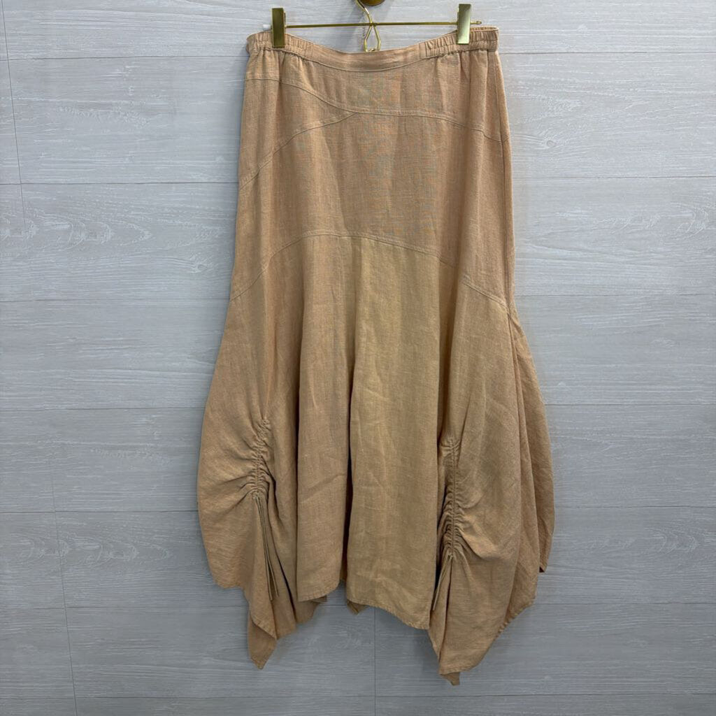 Hanna Beige Linen Scrunch Detail Midi Skirt 1