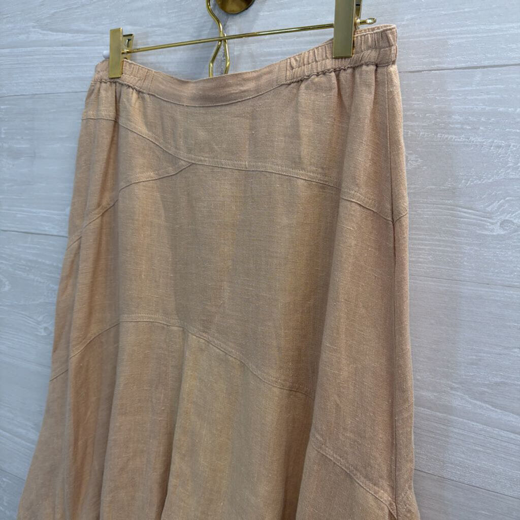 Hanna Beige Linen Scrunch Detail Midi Skirt 1