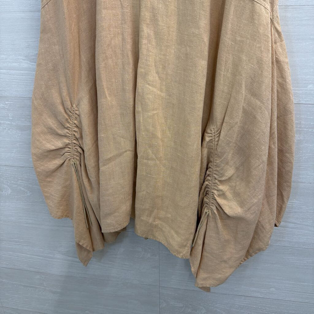 Hanna Beige Linen Scrunch Detail Midi Skirt 1