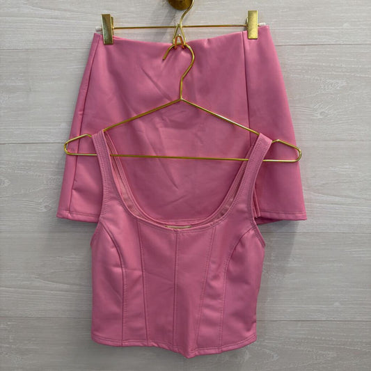 Altar'd State Pink Faux Leather Mini Skirt/ Corset Tank Set Extra Small