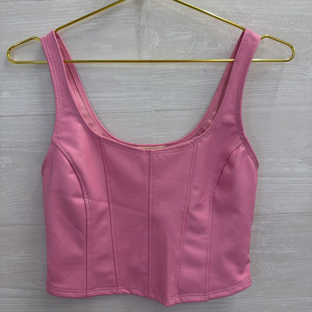 Altar'd State Pink Faux Leather Mini Skirt/ Corset Tank Set Extra Small