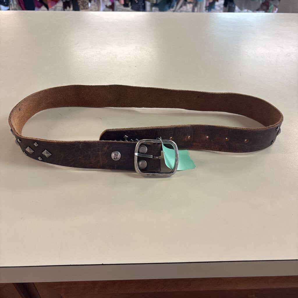 Brown Leather Silver Studded Belt Small