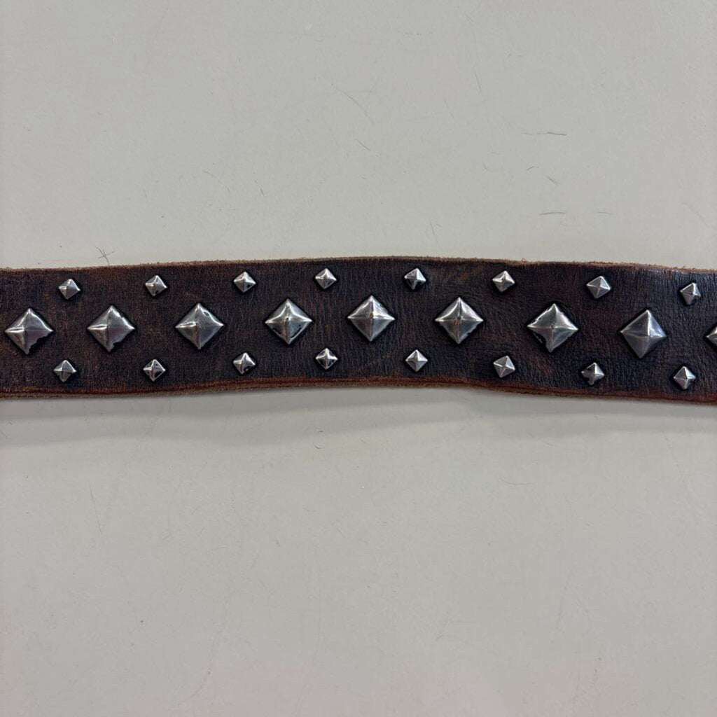 Brown Leather Silver Studded Belt Small