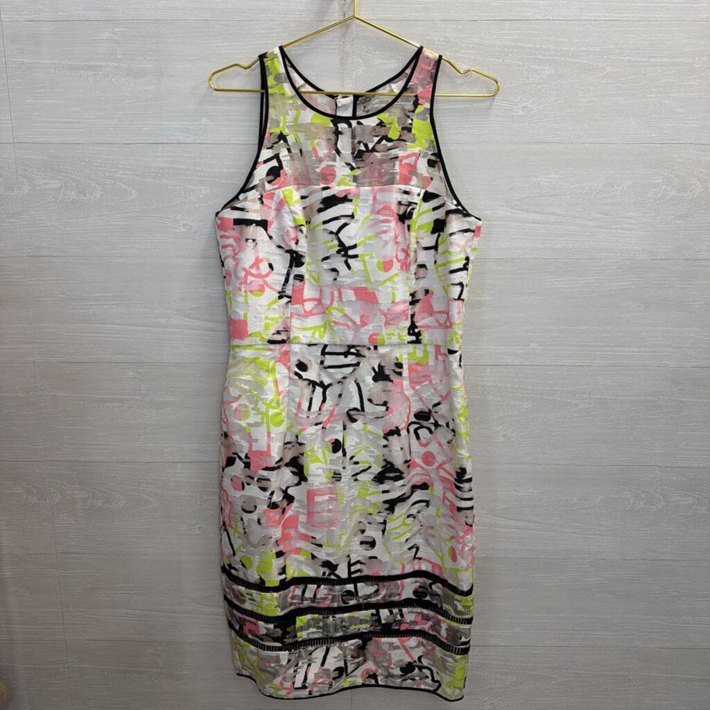 Milly White/ Multi Surrealist Fil Coupe Sheath Dress 10