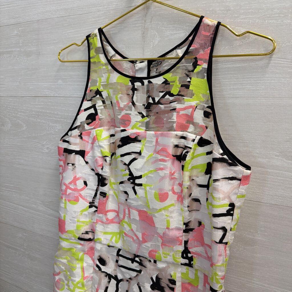 Milly White/ Multi Surrealist Fil Coupe Sheath Dress 10
