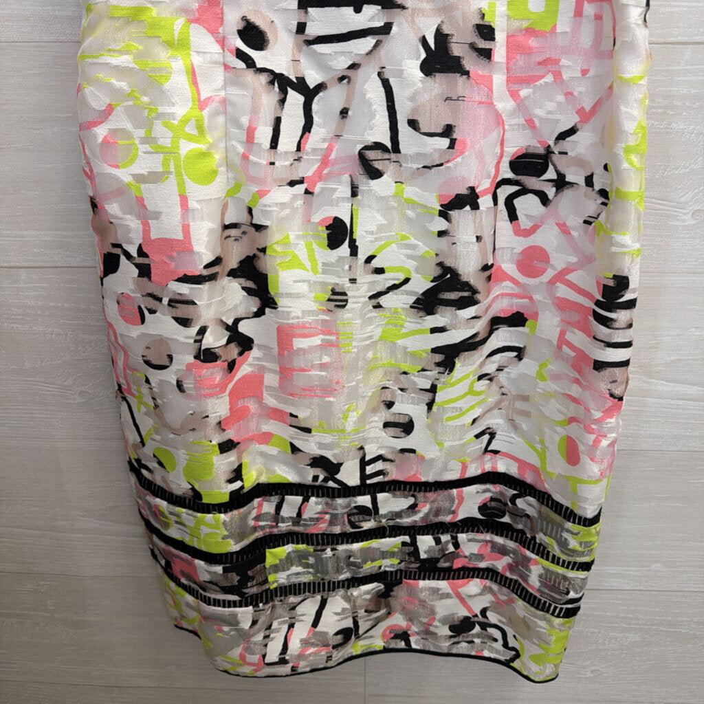 Milly White/ Multi Surrealist Fil Coupe Sheath Dress 10