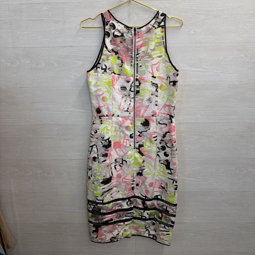 Milly White/ Multi Surrealist Fil Coupe Sheath Dress 10