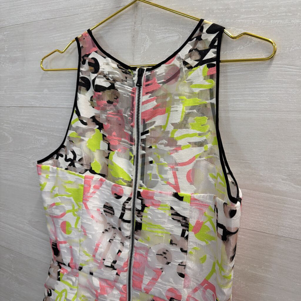 Milly White/ Multi Surrealist Fil Coupe Sheath Dress 10
