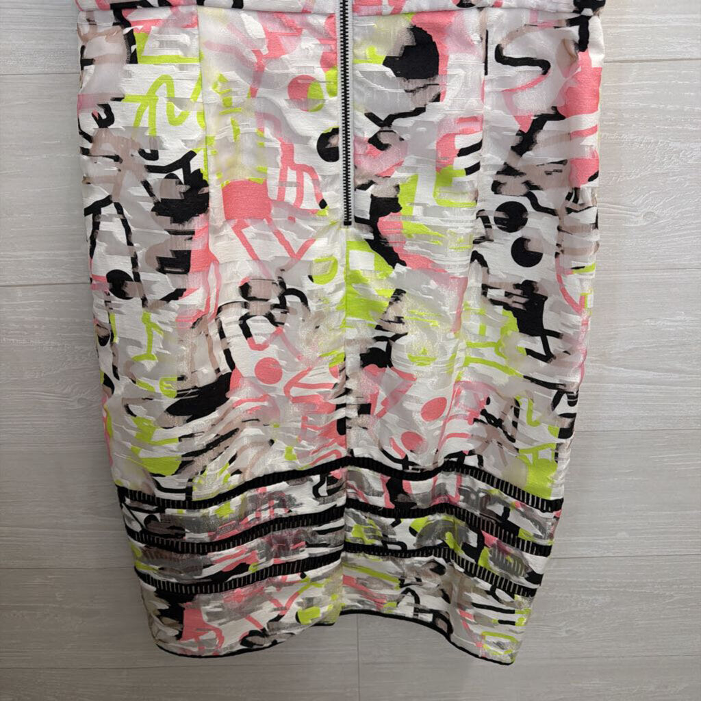 Milly White/ Multi Surrealist Fil Coupe Sheath Dress 10