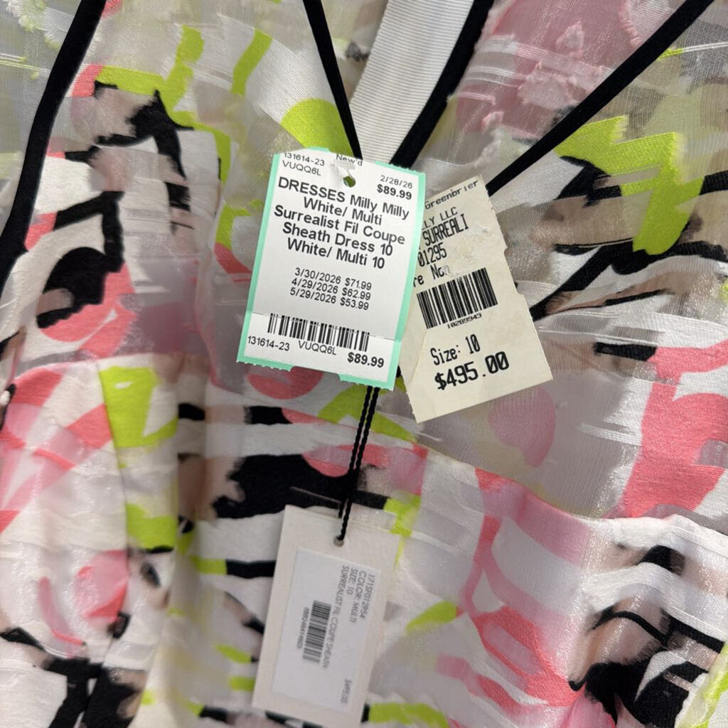 Milly White/ Multi Surrealist Fil Coupe Sheath Dress 10