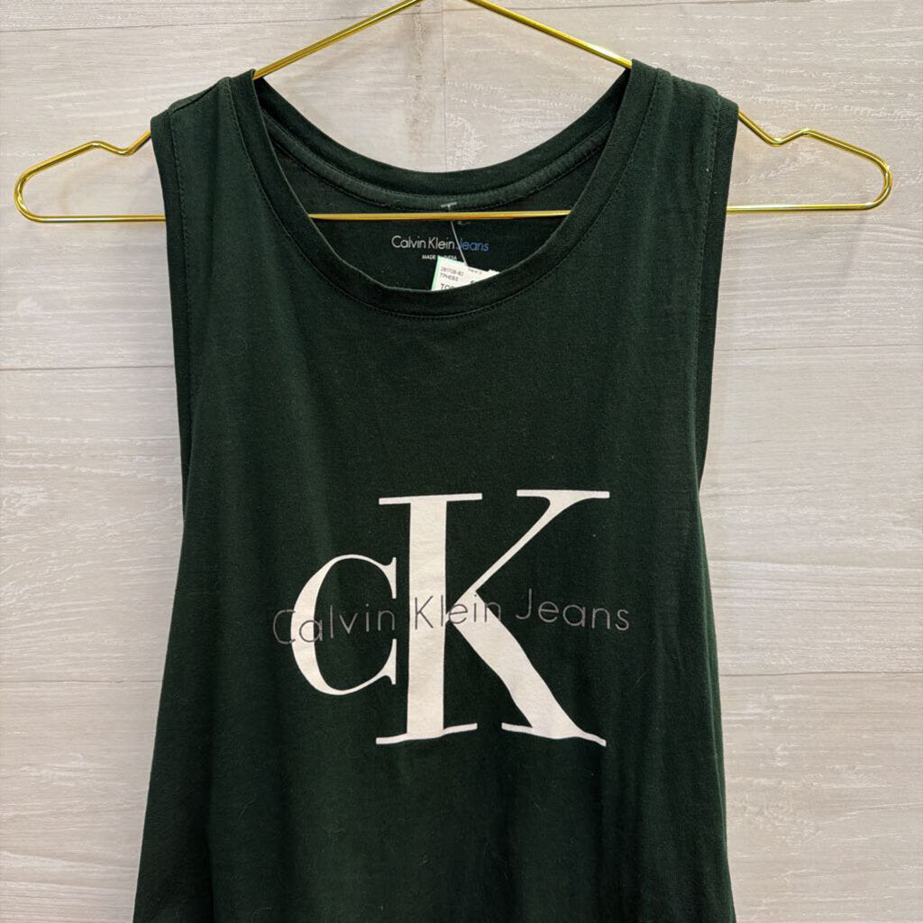 Calvin Klein Green Cropped Logo Tank Top Large