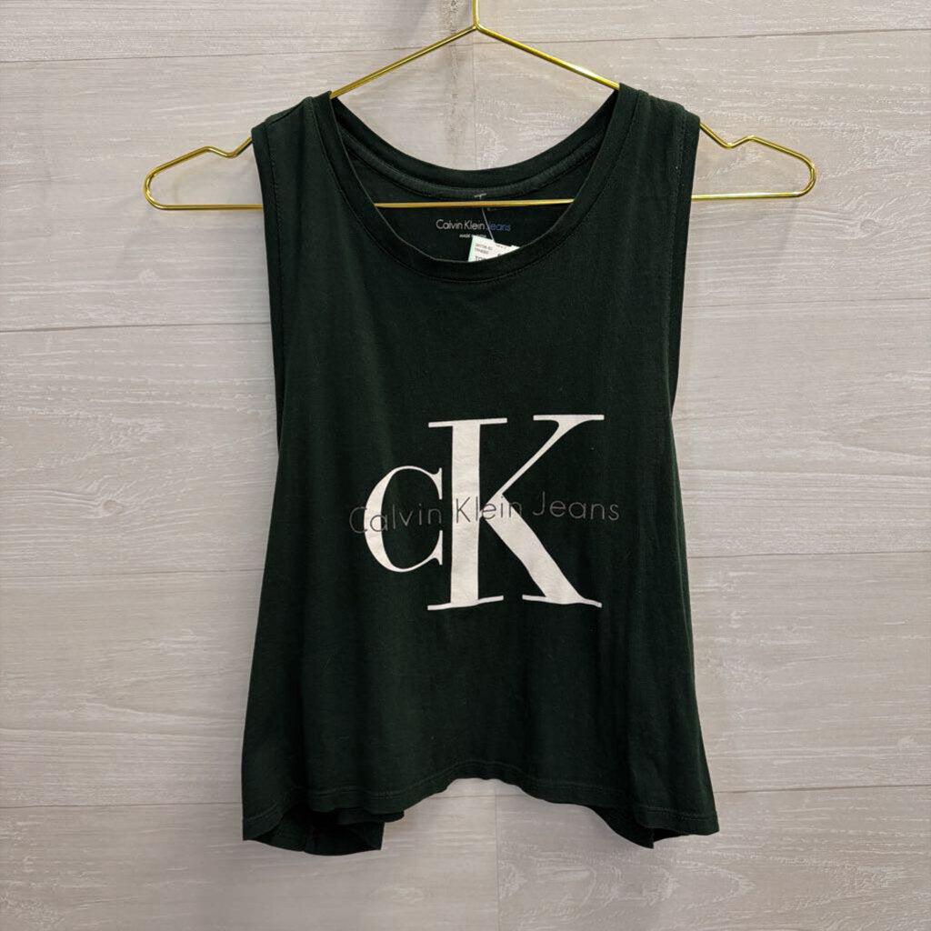 Calvin Klein Green Cropped Logo Tank Top Large