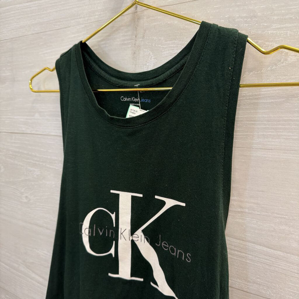 Calvin Klein Green Cropped Logo Tank Top Large