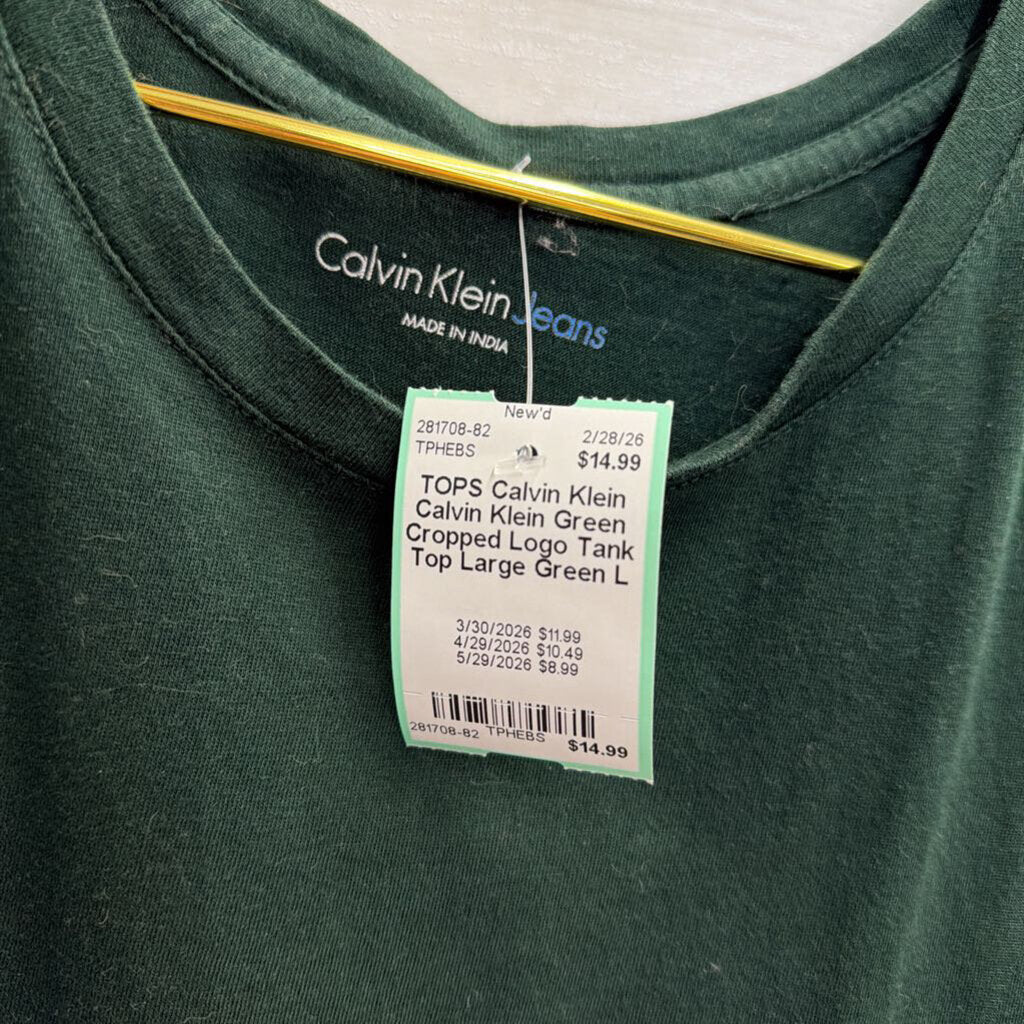 Calvin Klein Green Cropped Logo Tank Top Large