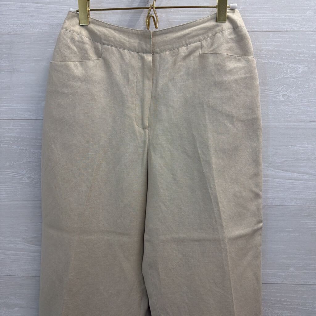 Larry Levine Beige Wide Leg Beaded Hem Pants Small