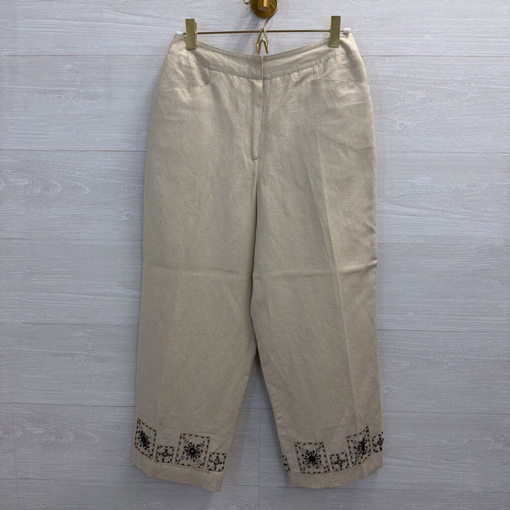 Larry Levine Beige Wide Leg Beaded Hem Pants Small