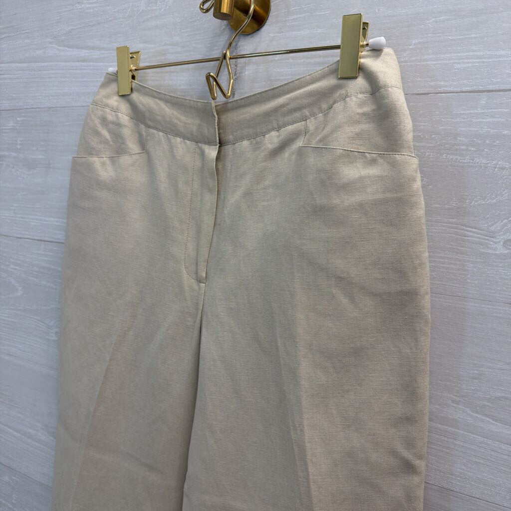 Larry Levine Beige Wide Leg Beaded Hem Pants Small