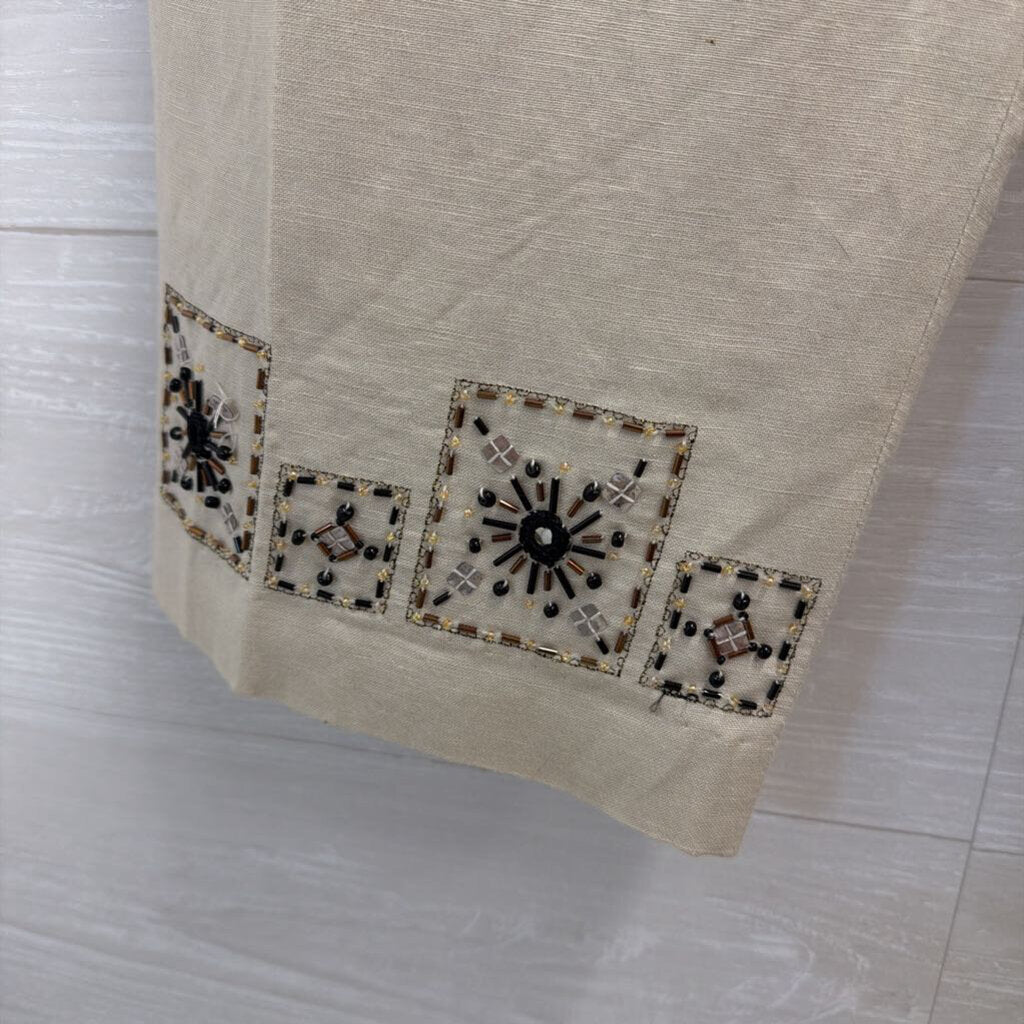 Larry Levine Beige Wide Leg Beaded Hem Pants Small
