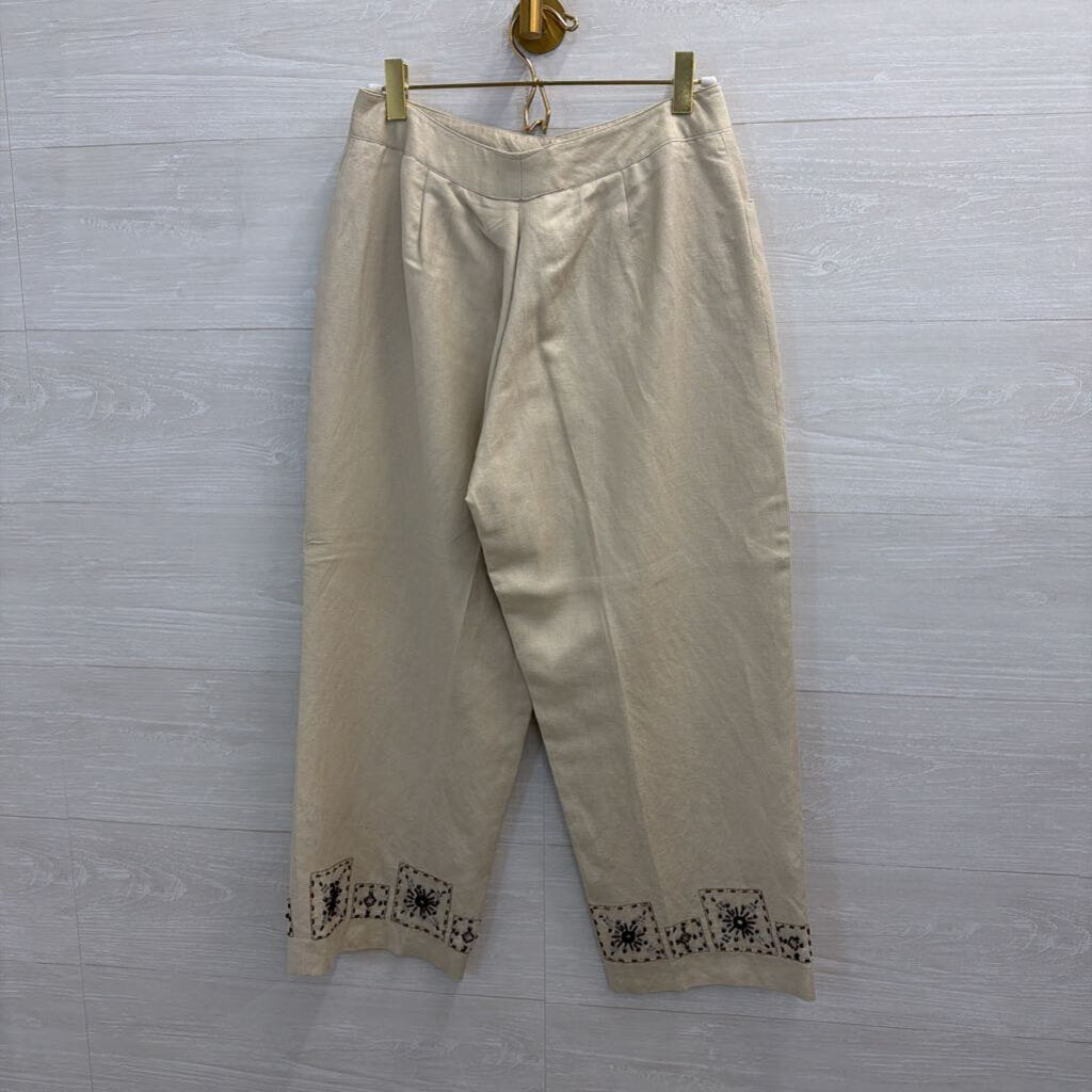Larry Levine Beige Wide Leg Beaded Hem Pants Small