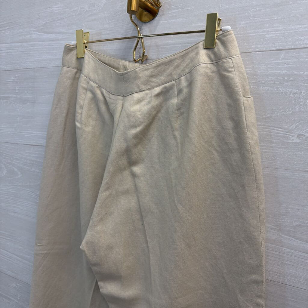 Larry Levine Beige Wide Leg Beaded Hem Pants Small