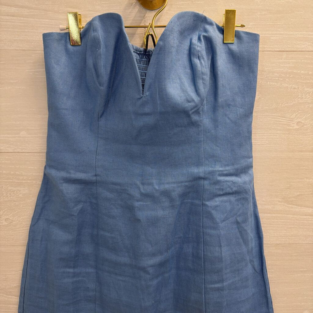 Reformation Blue 100% Linen Strapless Mini Dress 6