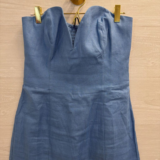 Reformation Blue 100% Linen Strapless Mini Dress 6