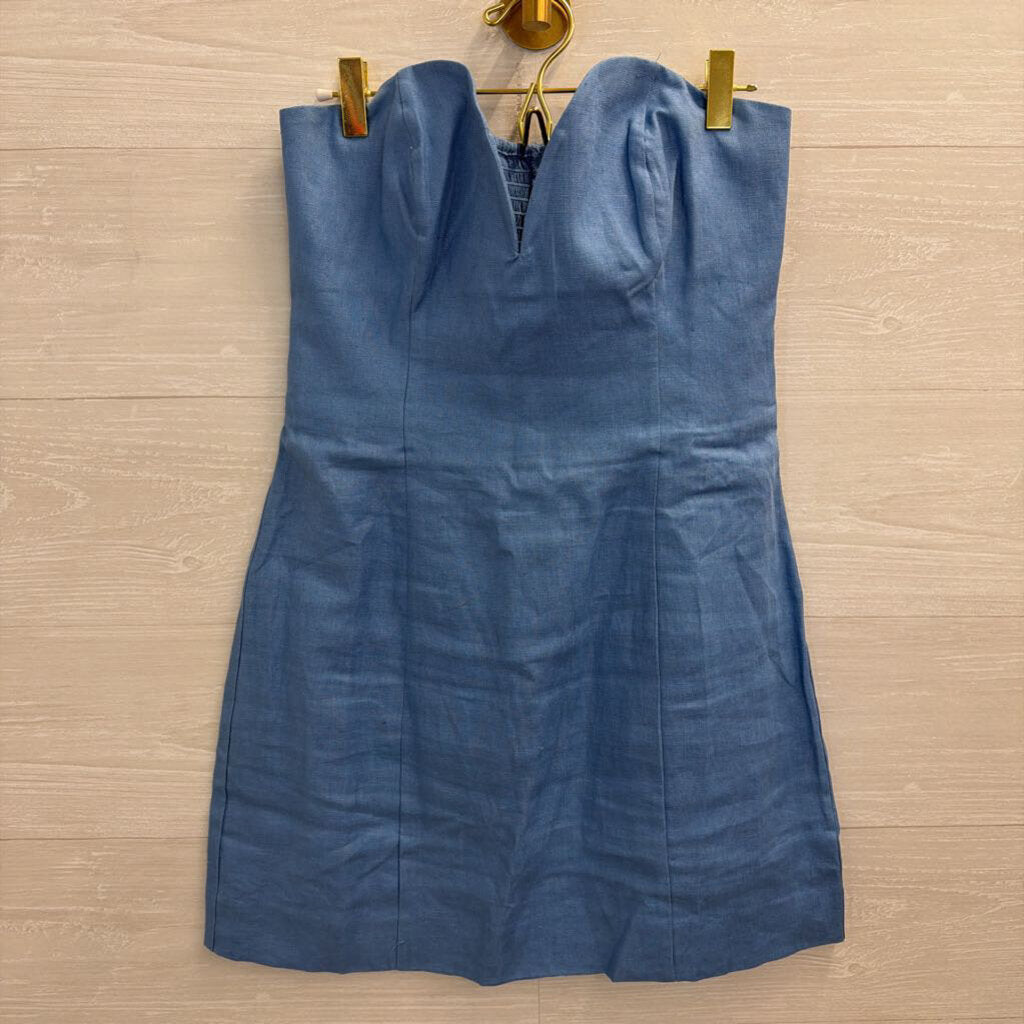Reformation Blue 100% Linen Strapless Mini Dress 6