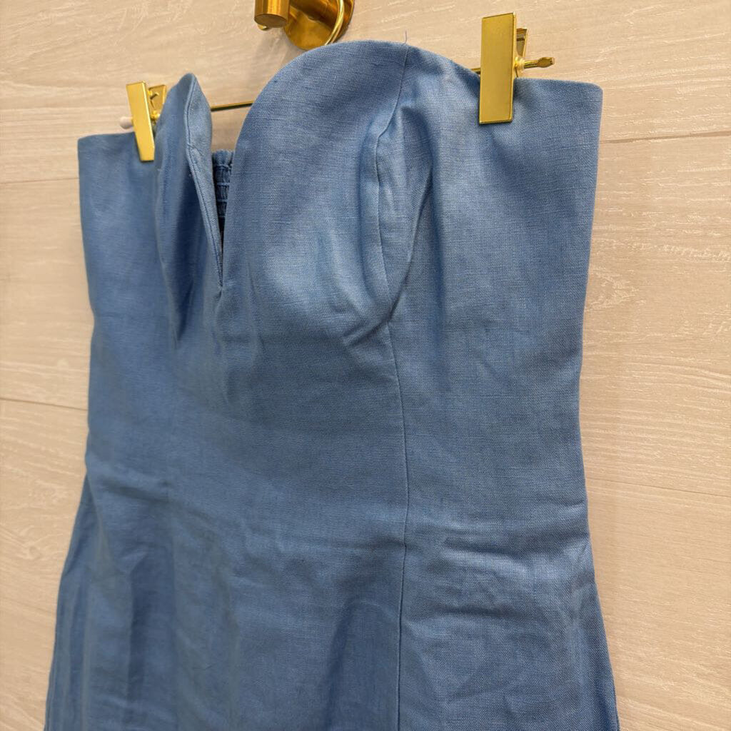 Reformation Blue 100% Linen Strapless Mini Dress 6