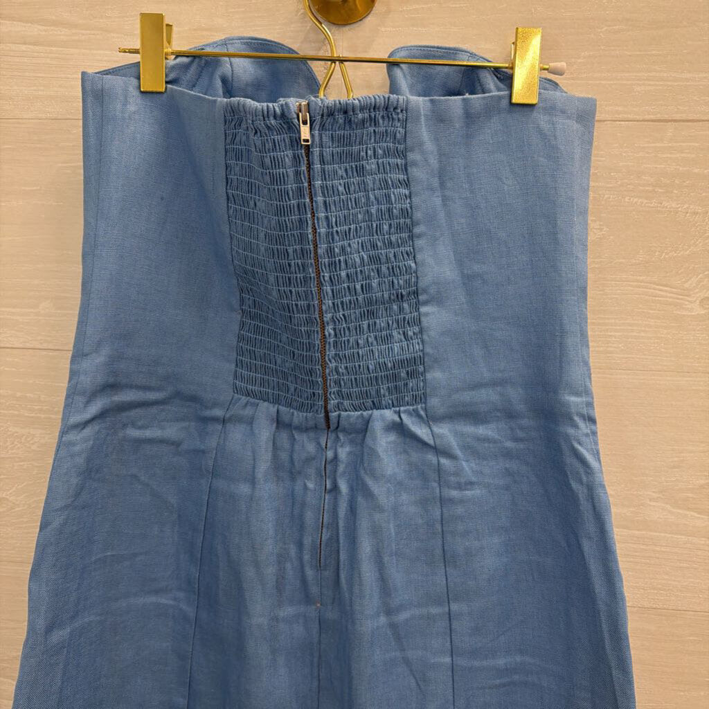 Reformation Blue 100% Linen Strapless Mini Dress 6