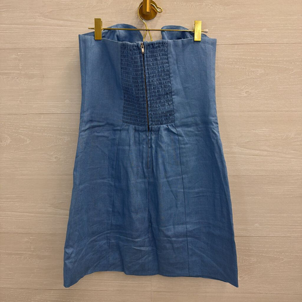 Reformation Blue 100% Linen Strapless Mini Dress 6